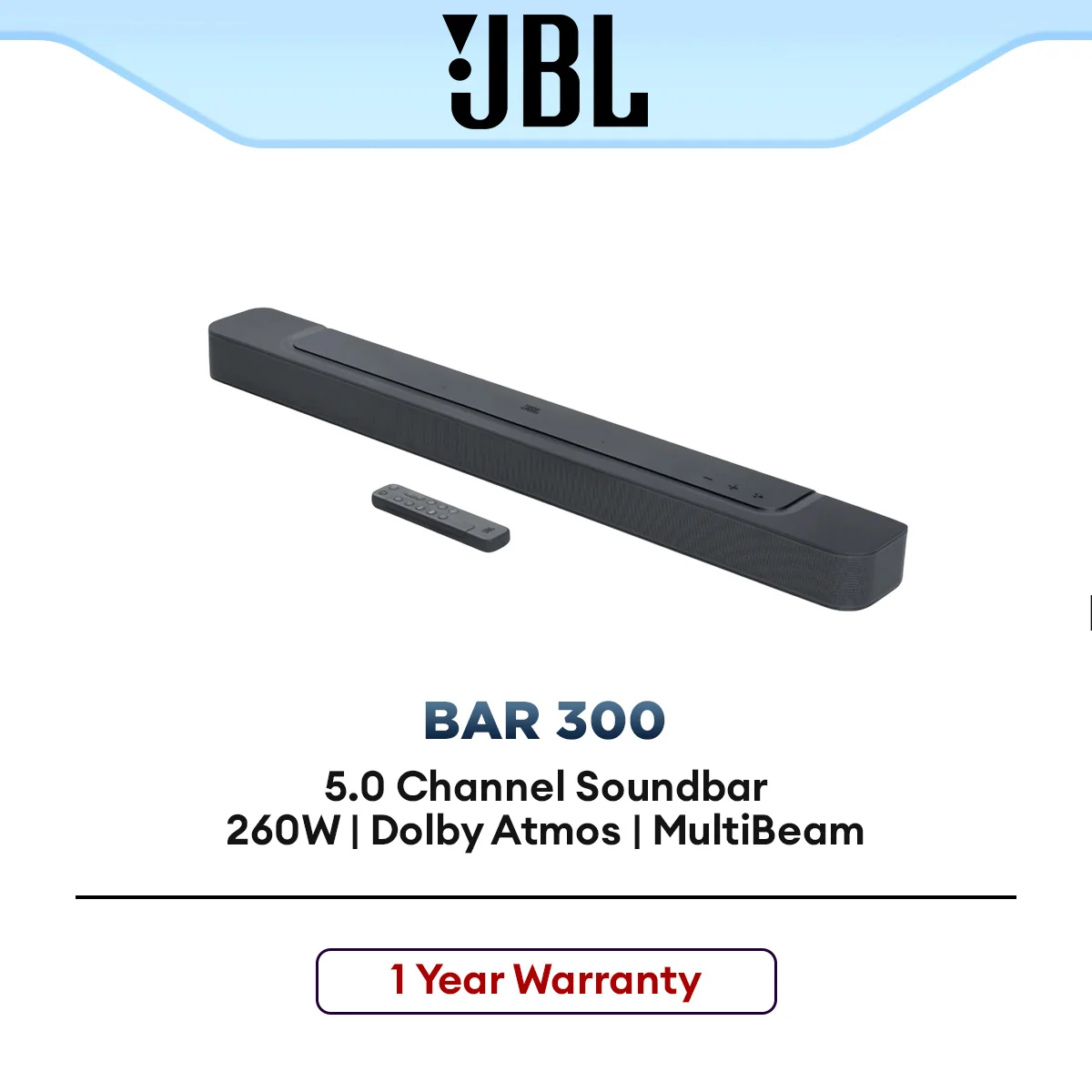 JBL Soundbar 5.0 Channel Bar 300 for TV & Home Entertainment 260W with MultiBeam