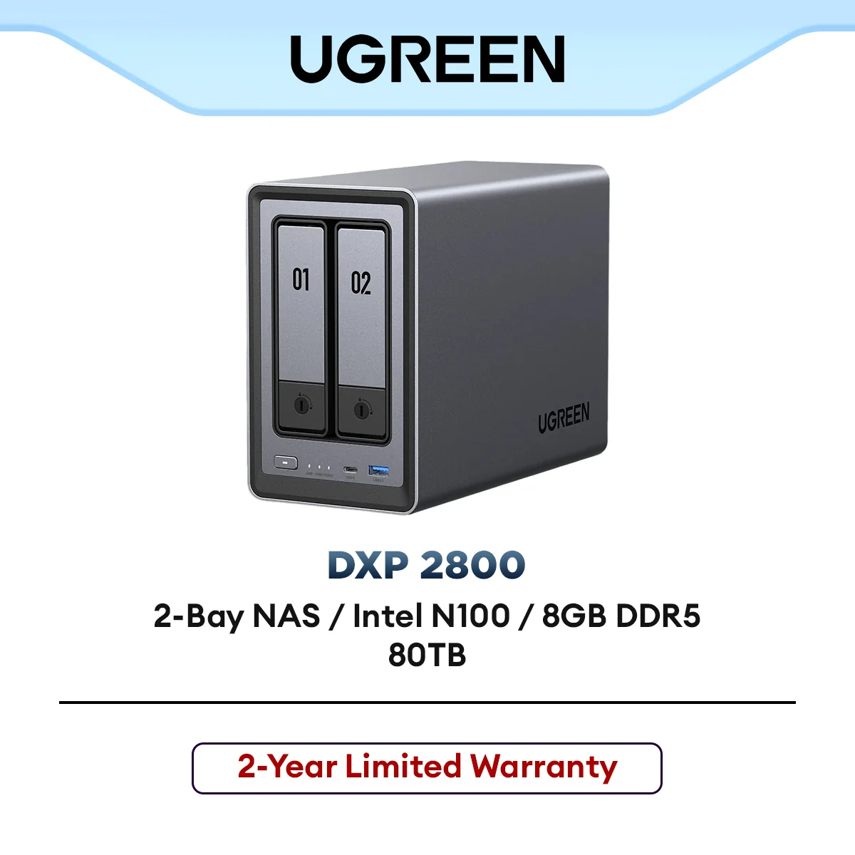 UGREEN DXP2800 2-Bay NAS Cloud Data File Storage Backup Device