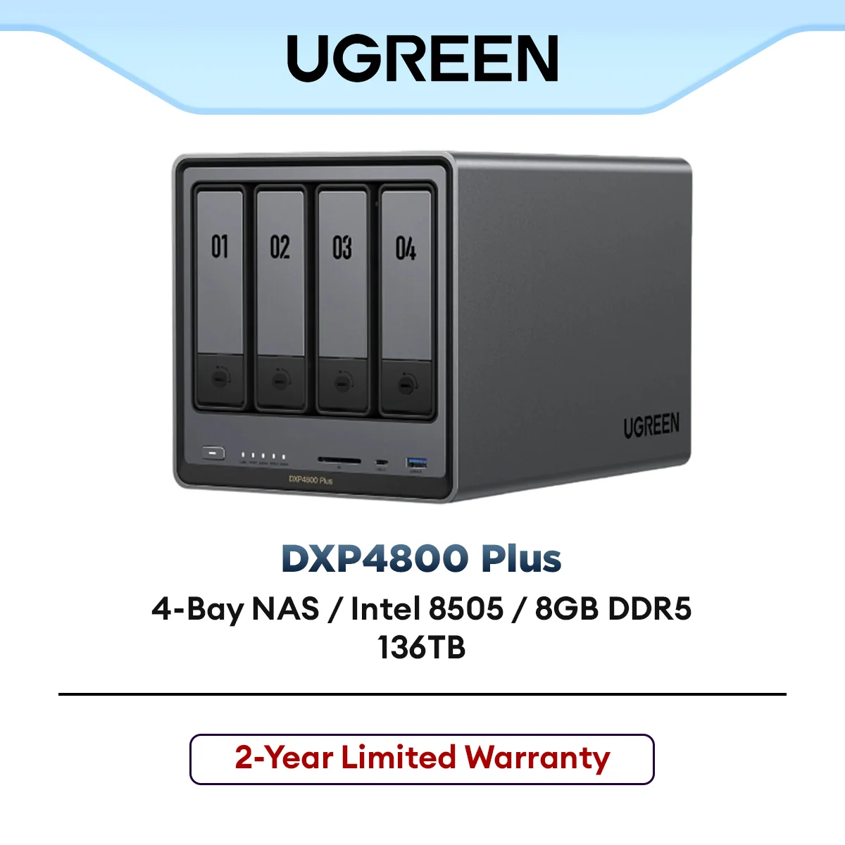 UGREEN DXP4800 Plus NASync 4-Bay NAS Intel Pentium 8505 10GbE 2.5GbE NVMe Personal Cloud Storage