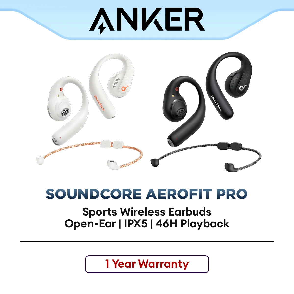 Anker Soundcore Open-Ear Earbuds AeroFit Pro for Sports & Daily Use Bluetooth IPX5