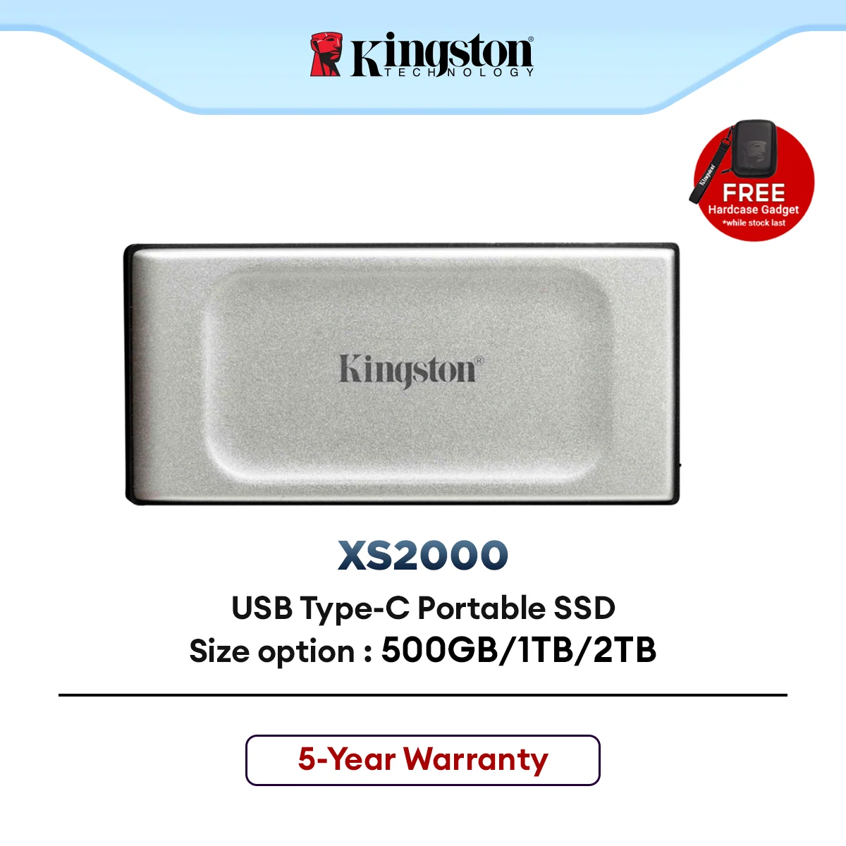Kingston XS2000 (500GB/1TB/2TB) Portable SSD (Type-C to Type-C) 20Gbps USB 3.2 Gen 2x2