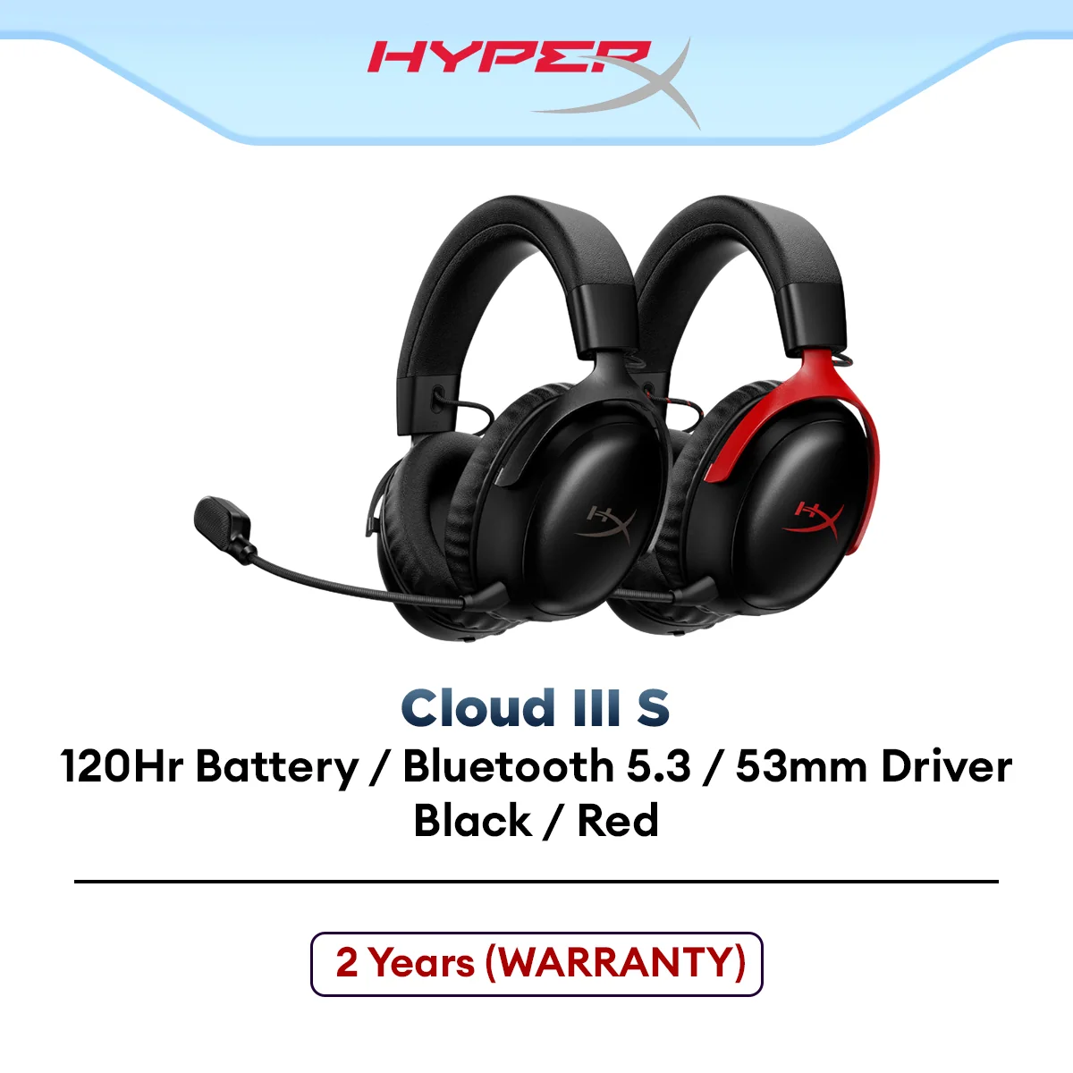 HyperX Cloud III S Wireless Gaming Headset with 2.4GHz, Bluetooth, DTS X Spatial Audio, Detachable Mic Boom Arm, 120hr
