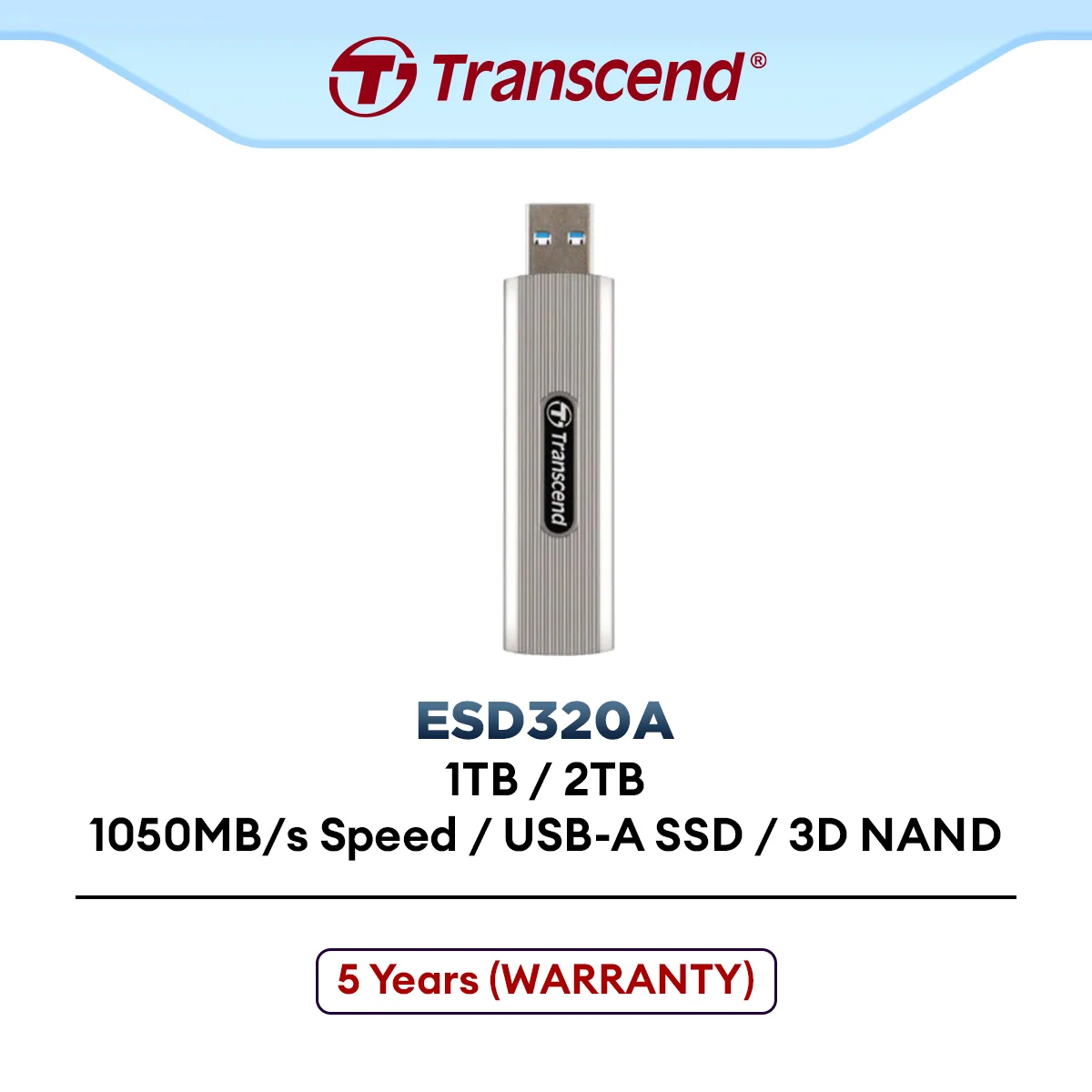 Transcend ESD320A Smallest Portable External SSD, USB-A Connector, USB 3.2 Gen 2 10Gbps - (1TB/2TB) For PS5, PC