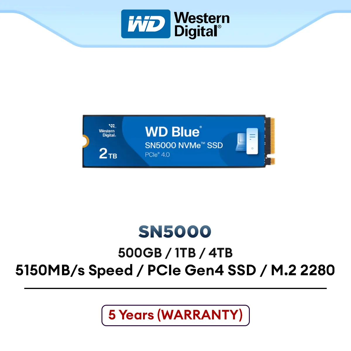 Western Digital WD Blue SN5000 M.2 2280 NVMe PCIe Gen 3 / 4 Gaming SSD (500GB/1TB/2TB)