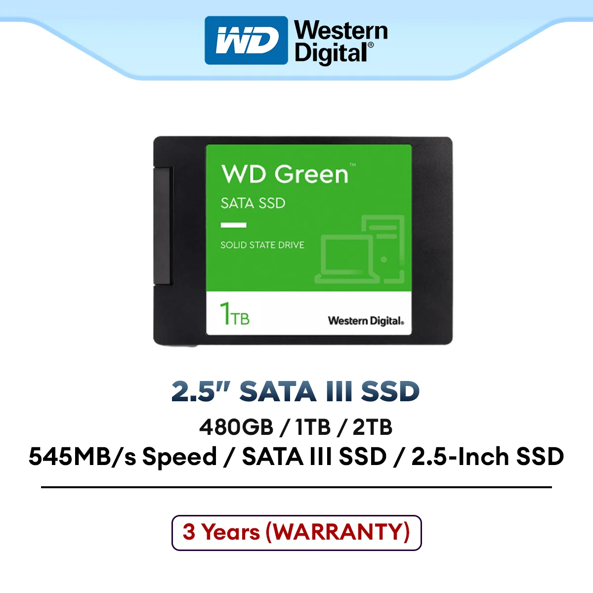 Western Digital WD Green 2.5" SATA III SSD (480GB / 1TB / 2TB) Solid State Drive 3 Years Warranty