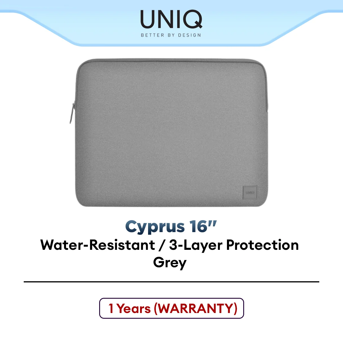 UNIQ Cyprus Laptop/Macbook Sleeve Waterproof Water-resistant 16''  (Grey)
