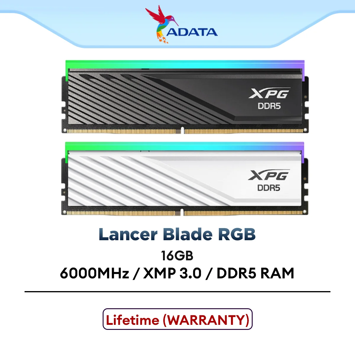 Adata XPG Lancer Blade RGB DDR5 Memory PC Ram 6000Mhz CL34 / CL36 AMD EXPO XMP 3.0 - Black / White (16GB)