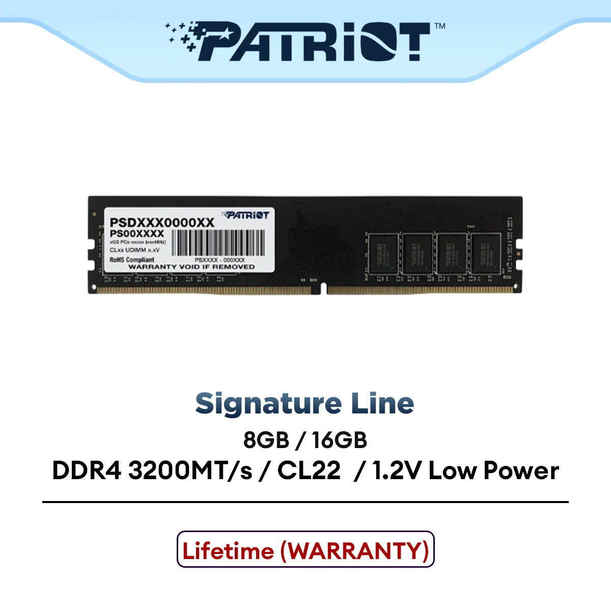 Patriot Signature Line DDR4 RAM UDIMM 3200MT/s CL22 1.2V (8GB / 16GB)
