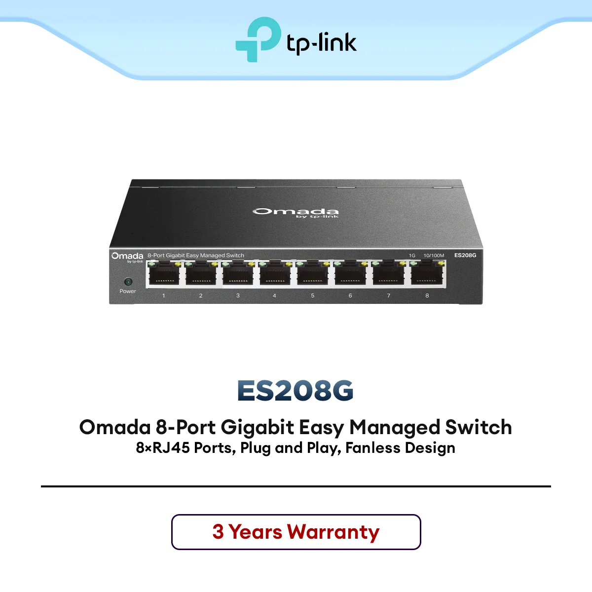 TP-Link Omada ES208G 8-Port Gigabit Easy Managed Switch Smart LAN Network Ethernet Plug & Play VLAN QoS