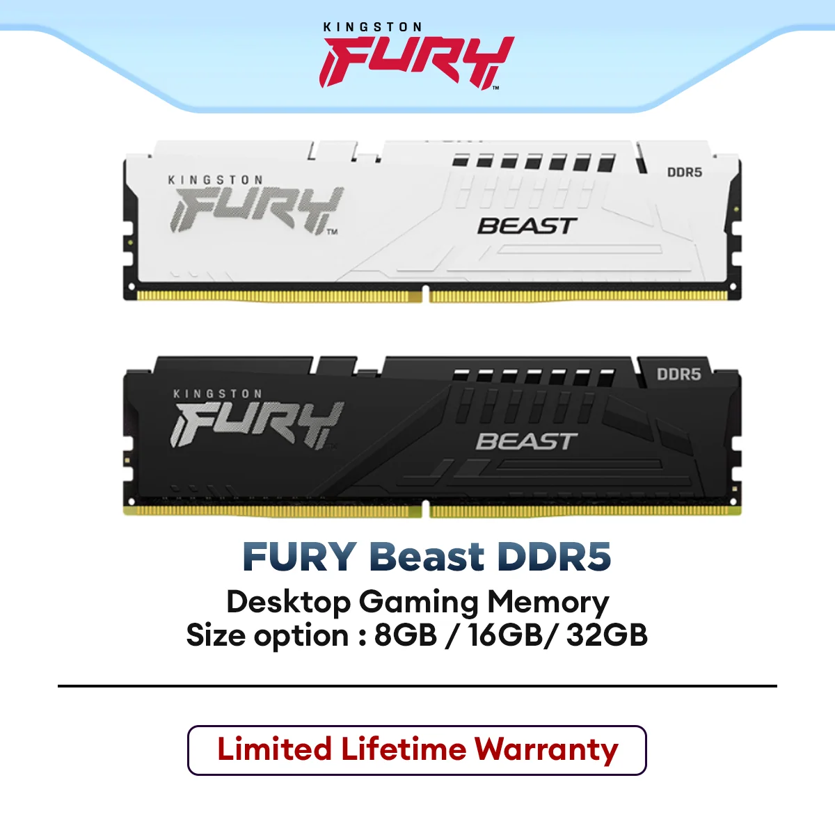 Kingston FURY Beast Black DDR5 (5600MHz) CL40 Desktop Gaming PC Memory DIMM RAM - (8GB/16GB/32GB)