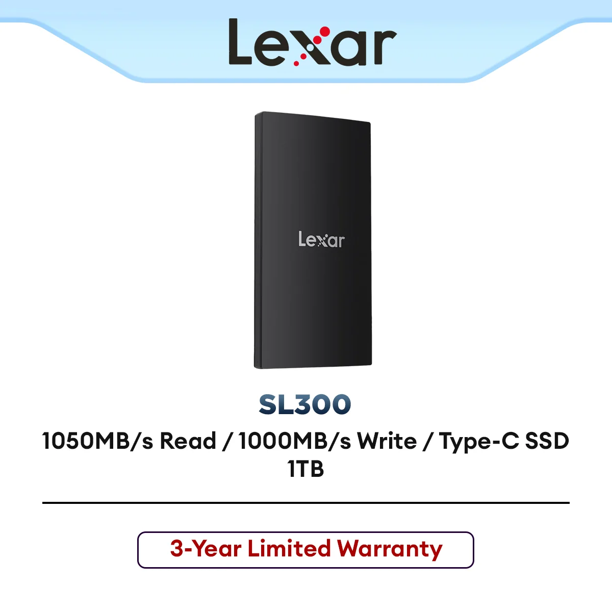 Lexar SL300 Type-C Portable 1TB SSD 1050MB/s read 1000MB/s1 write speeds
