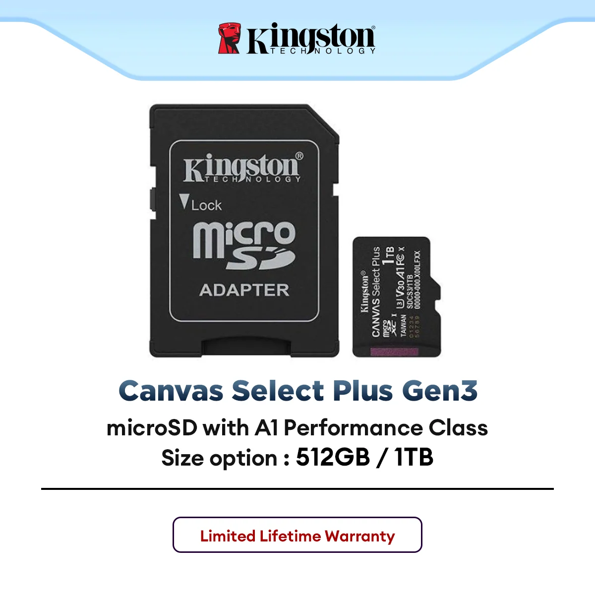 Kingston Canvas Select Plus microSD Memory Card 100MB/s / 150MB/s Class 10 UHS-I Card SDCS3 (64GB/128GB/256GB)