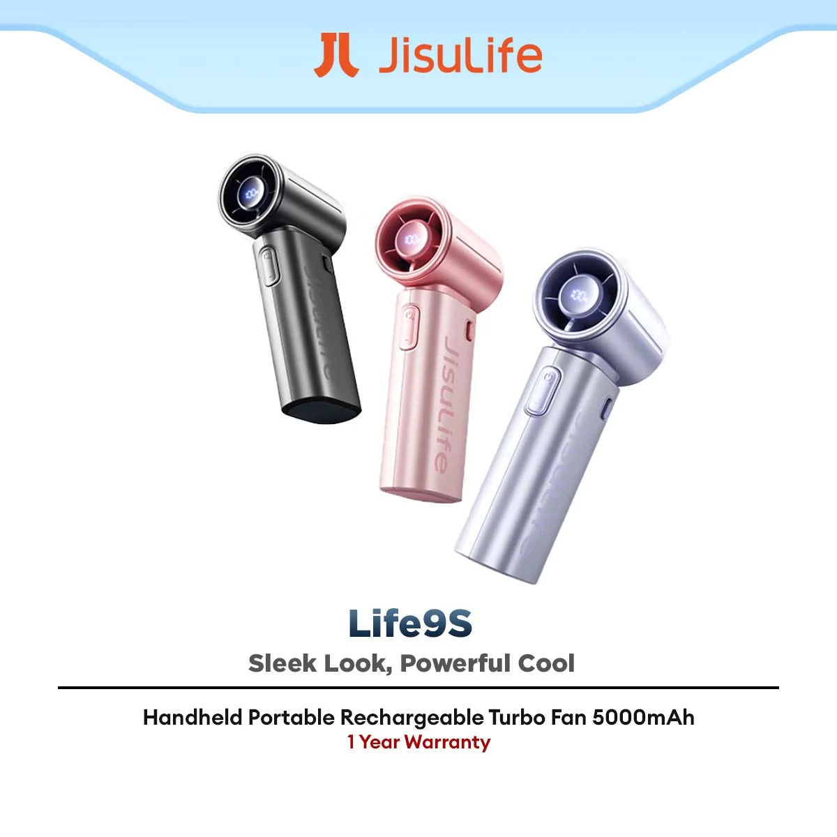 JisuLife Handheld Fan Life 9S Portable Rechargeable Turbo Fan 5000mAh Ultra Compact Strong Wind USB-C Fan