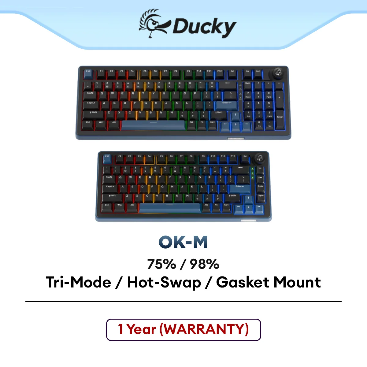 DUCKY OK-M Tri-Mode Mechanical Hotswap Keyboard 75%/98% Layout, Wine Red Switch