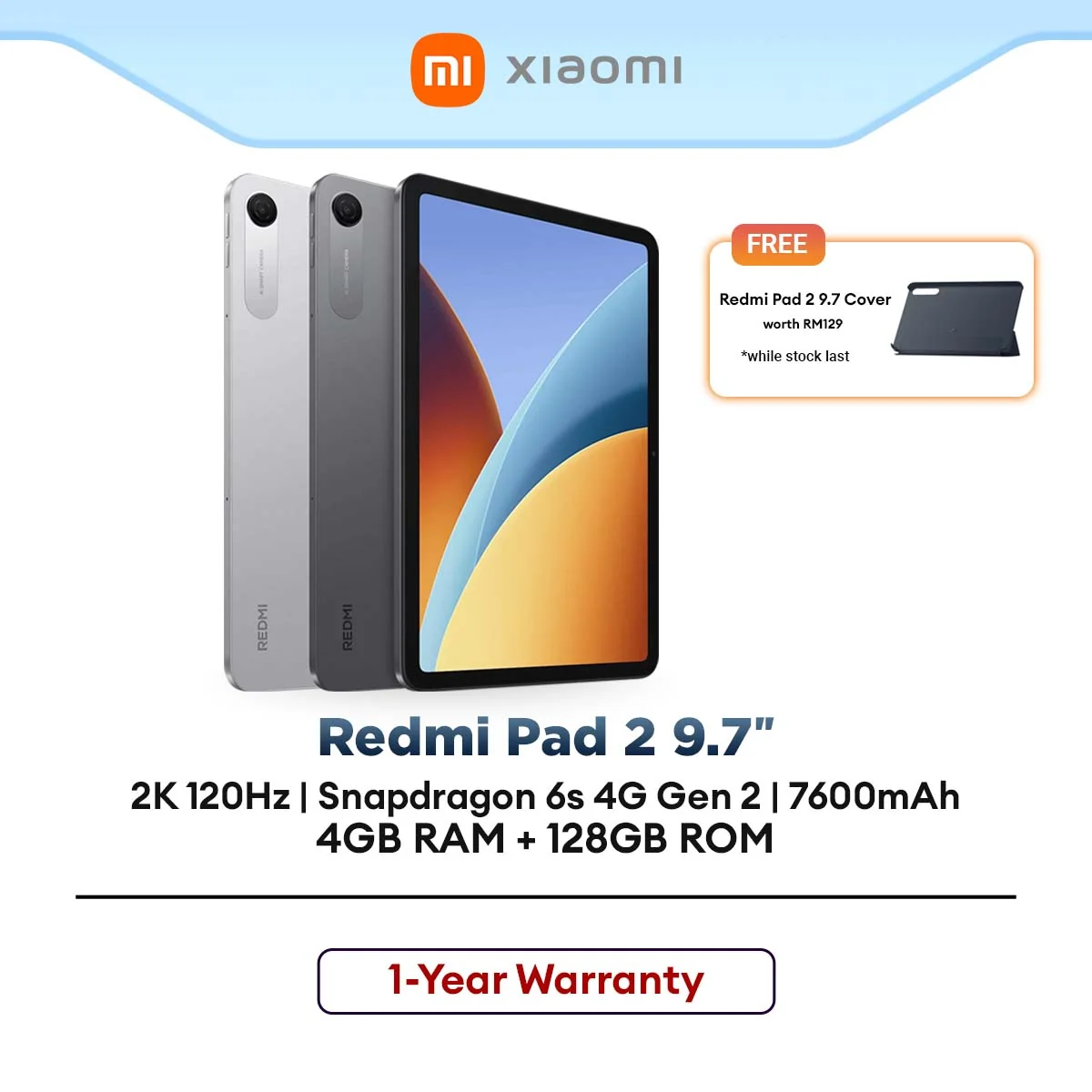Xiaomi Redmi Pad 2 9.7" Tablet 2K 120Hz Display 7600mAh Battery (4GB RAM + 128GB ROM)
