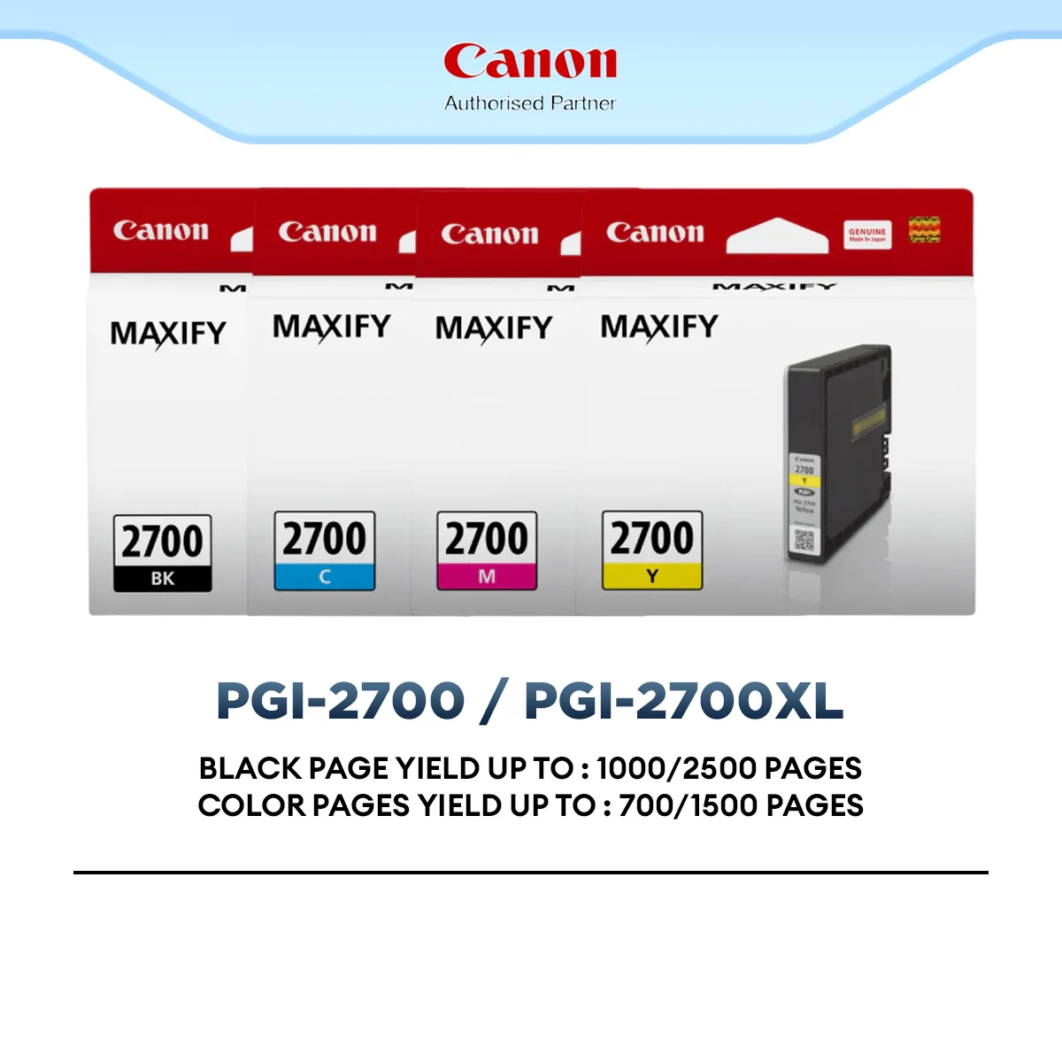 Canon PGI-2700 / PGI-2700XL Ink Cartridge (Black | Cyan | Magenta | Yellow) Genuine Ink for MAXIFY Printer Standard