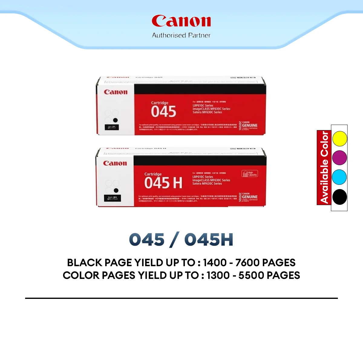 Canon 045 / 045H Toner Cartridge (Black | Cyan | Magenta | Yellow) for i-SENSYS Color Laser Printer