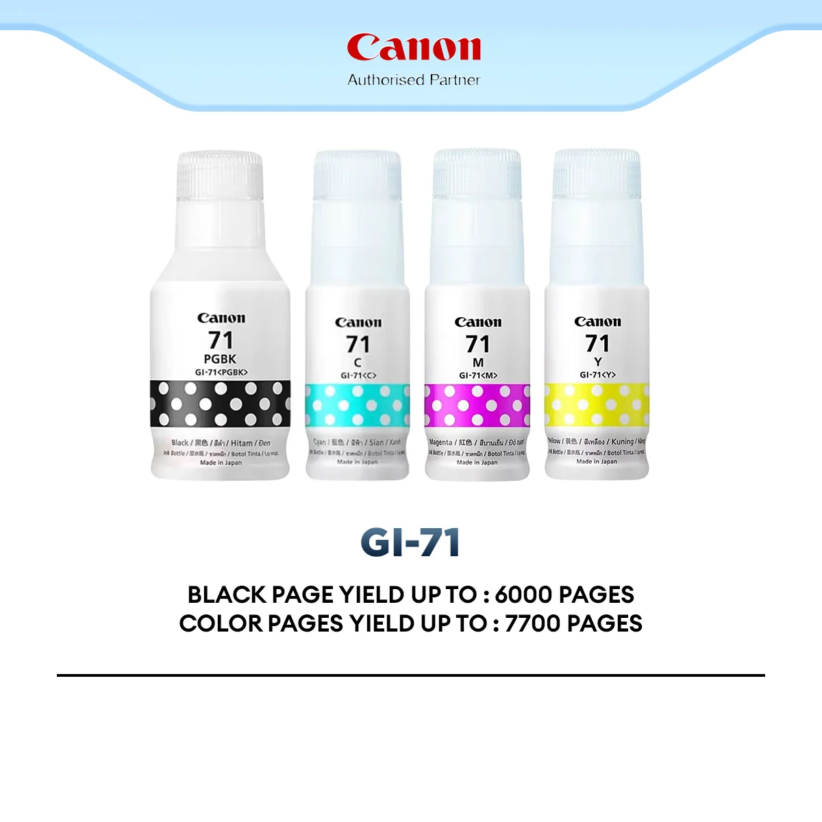 Canon GI-71 Ink Bottle (Black | Cyan | Magenta | Yellow) Refill Ink for PIXMA G-Series MegaTank Printer High Yield