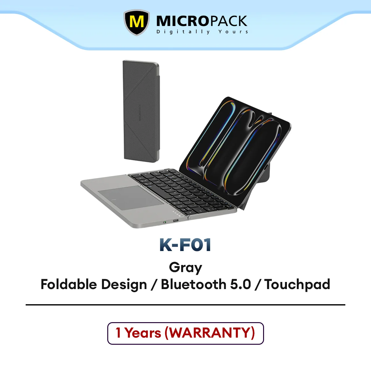 Micropack K-F01 Foldable Bluetooth Keyboard with Touchpad Stand Leather Cover Grey