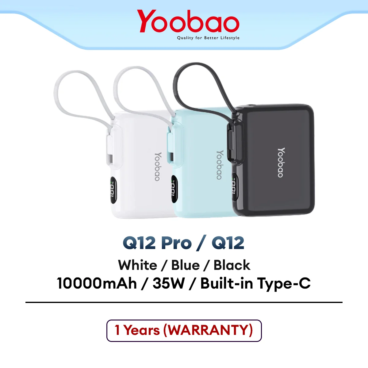 YooBao Q12 Pro 35W | LD10 22.5W 10000mAh Quick Charging Type-C Cable PowerBank (Copy)