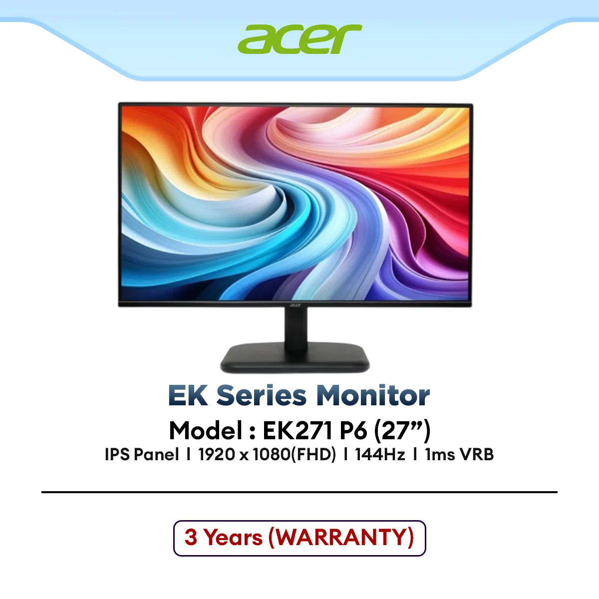 ACER EK271 P6 (27") / EK251Q P6 (24.5") / EK241Y P6 (23.8") FHD Monitor | IPS | 144Hz | Adaptive Sync | 1ms VRB