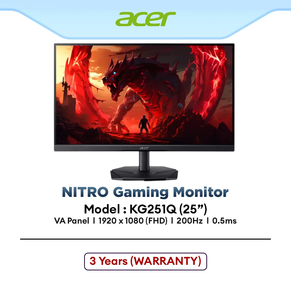ACER NITRO KG251Q X0BMIIPX 24.5" FHD Gaming Monitor | VA | 200Hz | AMD FreeSync