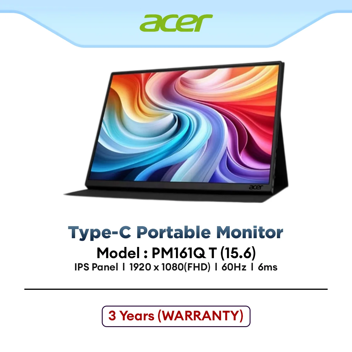 ACER PM161Q T (TOUCH) / PM161Q B 15.6" FHD IPS Type-C Portable Monitor | 60Hz | Business Monitor | 1080p