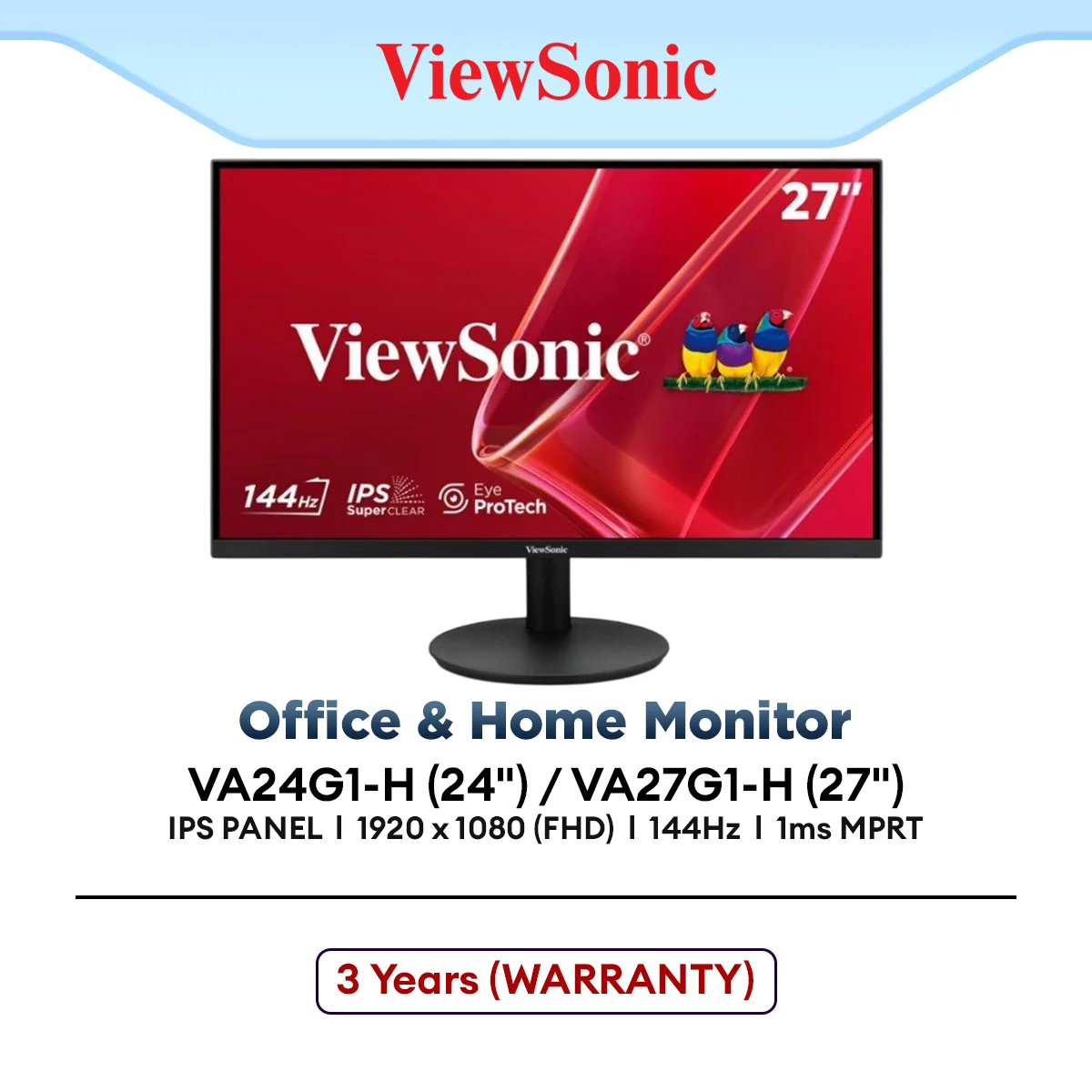 ViewSonic VA24G1-H (24") / VA27G1-H (27") Full HD IPS Frameless Monitor | 144Hz | 1ms | 1080p
