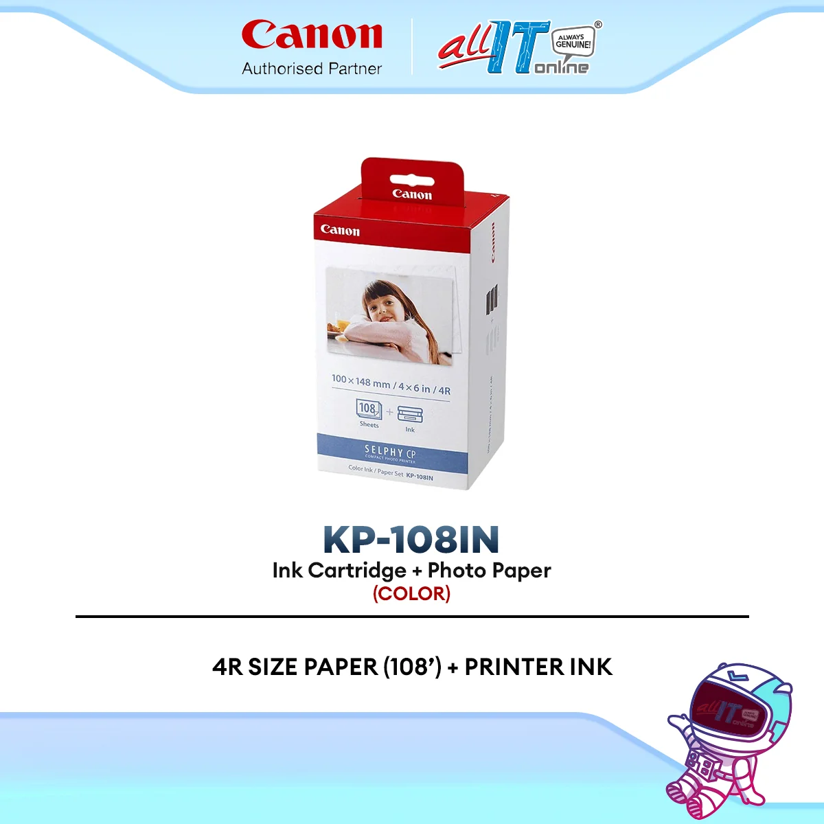 Canon KP-108IN SELPHY Genuine Ink Cartridge & Photo Paper Set for Canon Compact Photo Printer 4R 108 Prints