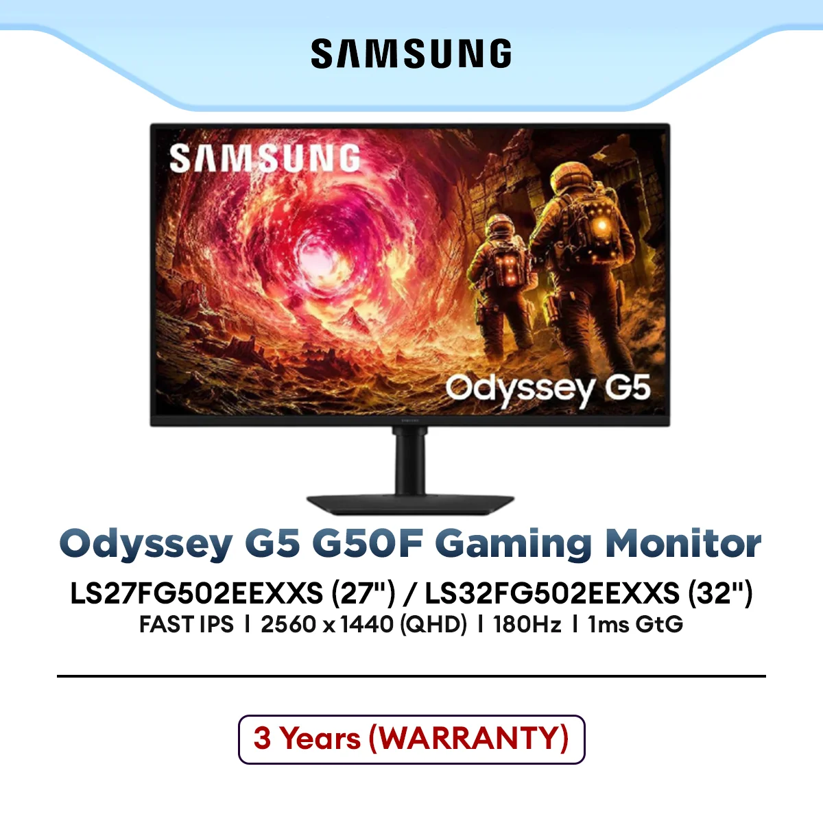 SAMSUNG Odyssey G5 G50F 27" & 32" @180Hz QHD Fast IPS Gaming Monitor | 1ms | HDR 10 | FreeSync