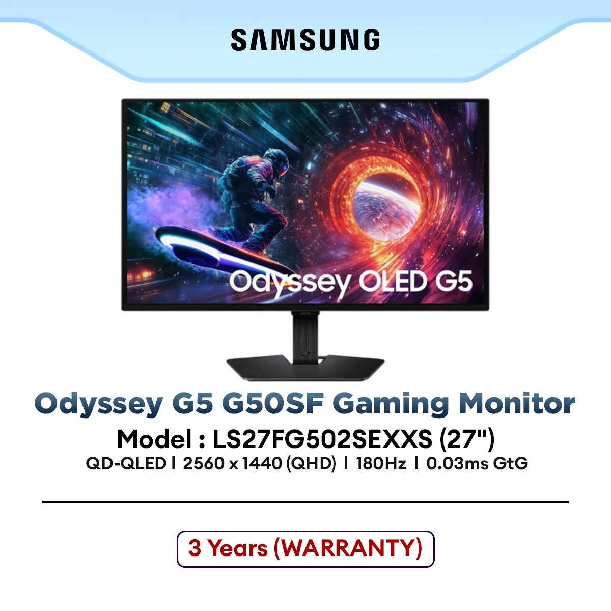 SAMSUNG Odyssey G5 G50SF QHD QD-OLED 180Hz Gaming Monitor | 0.03ms | AMD FreeSync Premium | Glare Free | LS27FG502SEXXS