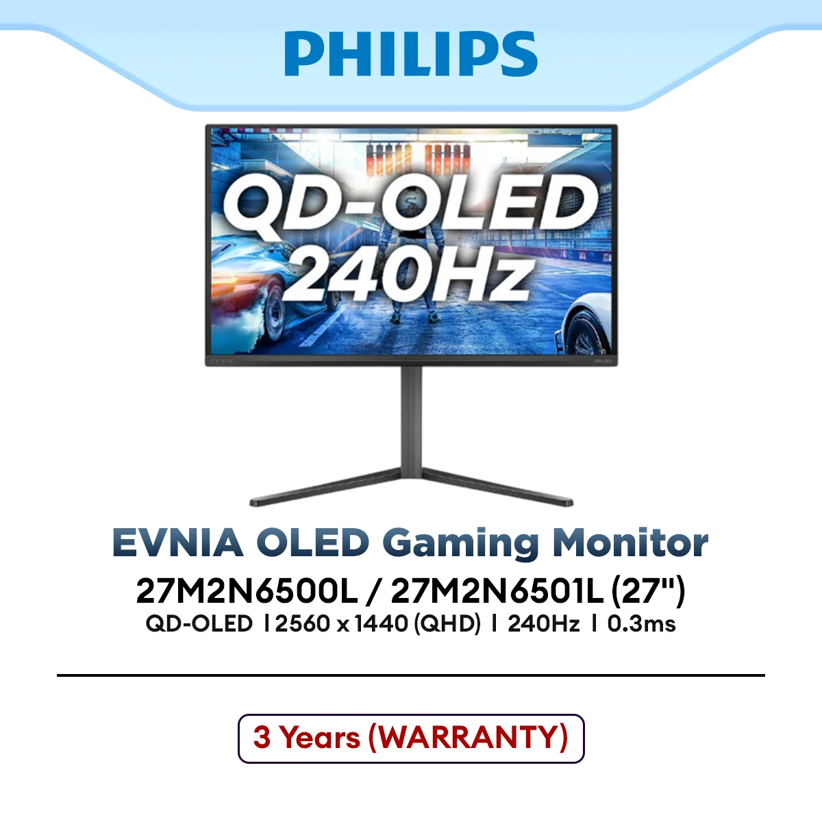 PHILIPS EVNIA 27M2N6500L / 27M2N6501L 27" QD-OLED QHD 240Hz Gaming Monitor | 0.03ms | HDR True Black 400 | AMD FREESYNC