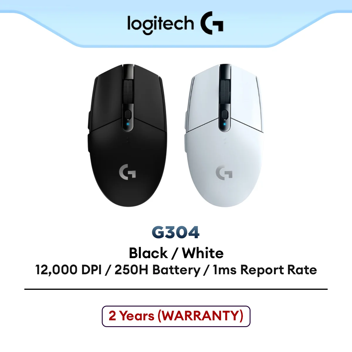 Logitech G304 Lightspeed Wireless Gaming Mouse | HERO Sensor | 12000 DPI | Lightweight | 6 Programmable Buttons | 1 MS Report Rate - Black / White