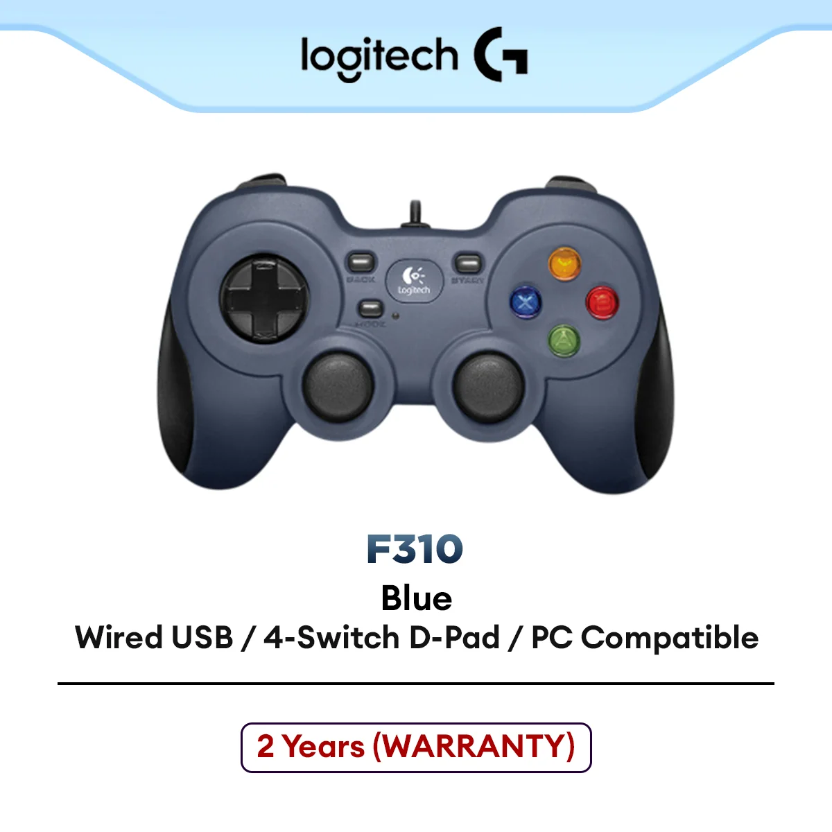 Logitech F310 Wired Gamepad Controller Console Like Layout 4 Switch D-Pad PC - Blue