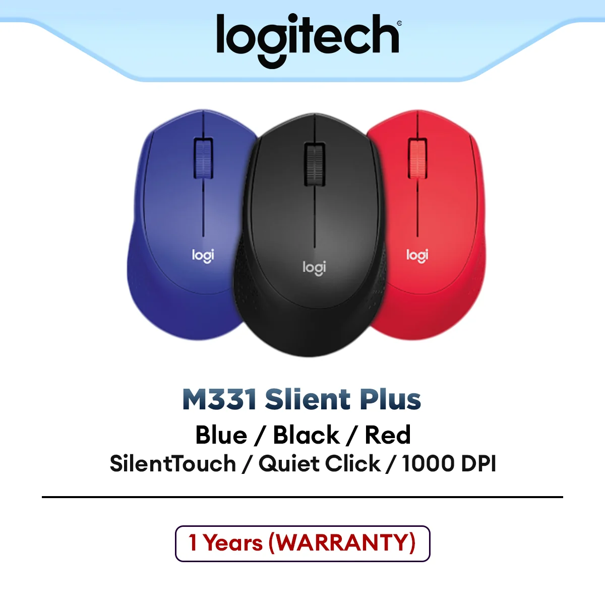 Logitech M331 Silent Plus Wireless Mouse | SilentTouch | Comfort | Long Battery Life - Black / Blue / Red