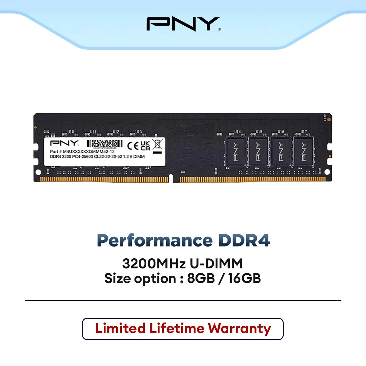 PNY Desktop RAM 3200MHz Performance DDR4 Memory Module for Desktop PC (8GB / 16GB)