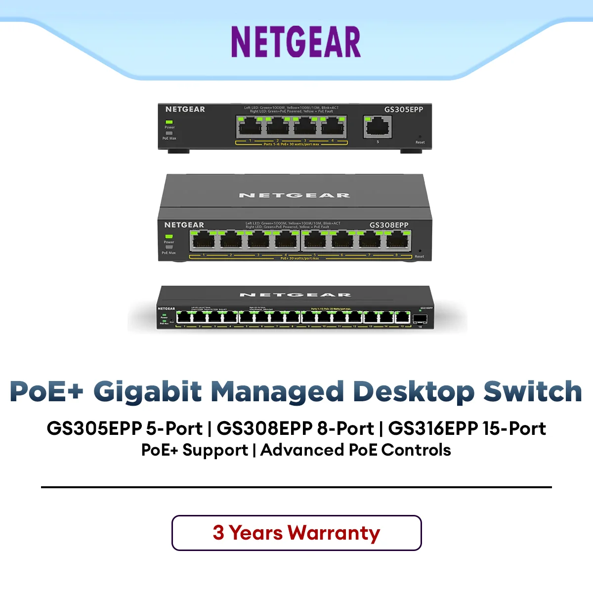 Netgear Plus Managed Gigabit PoE+ Ethernet Switch (GS305EPP | GS308EPP | GS316EPP) Smart Network Switchabit Managed Desktop Switch