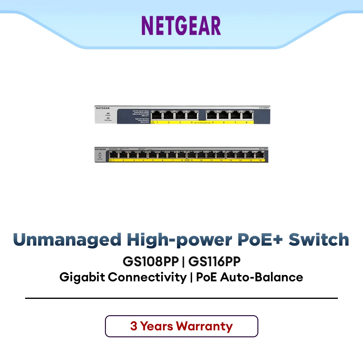Netgear Gigabit PoE+ Ethernet Switch (GS108PP | GS116PP) Unmanaged Network Switch