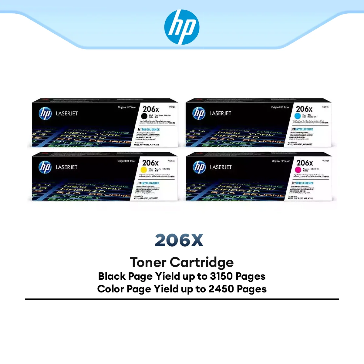 HP 206X High Yield Original LaserJet Toner Cartridge Black Cyan Magenta Yellow W2110X W2111X W2112X W2113X for M255 M282 M283 Series