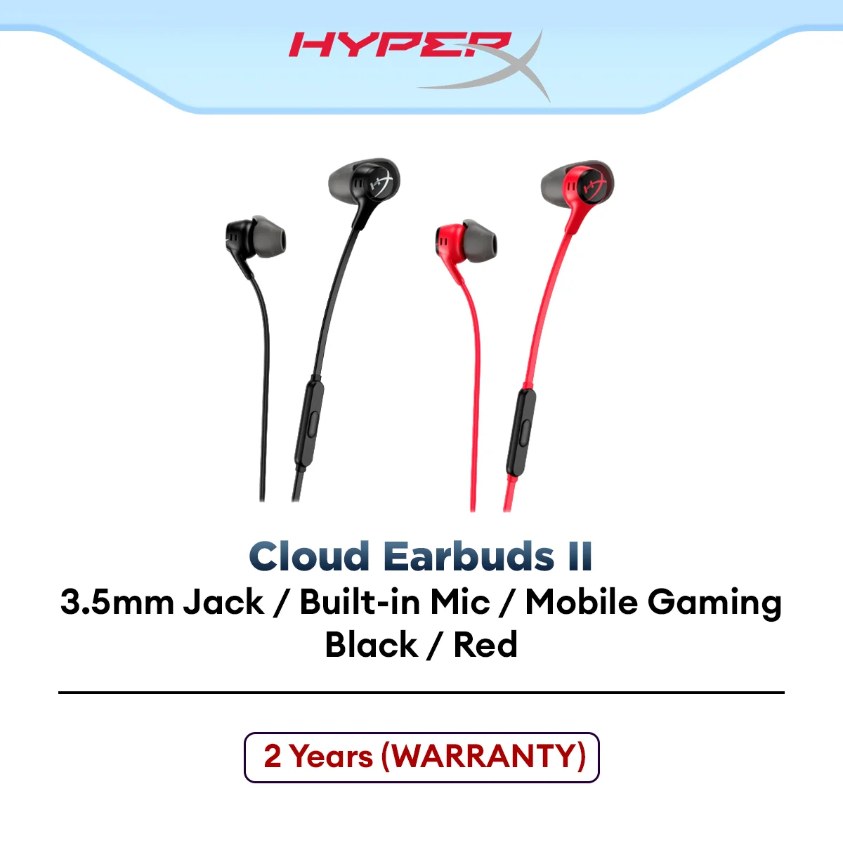 HyperX Cloud Earbuds II 3.5mm Wired Gaming Earbuds with Built-in-Microphone - Black / Red
