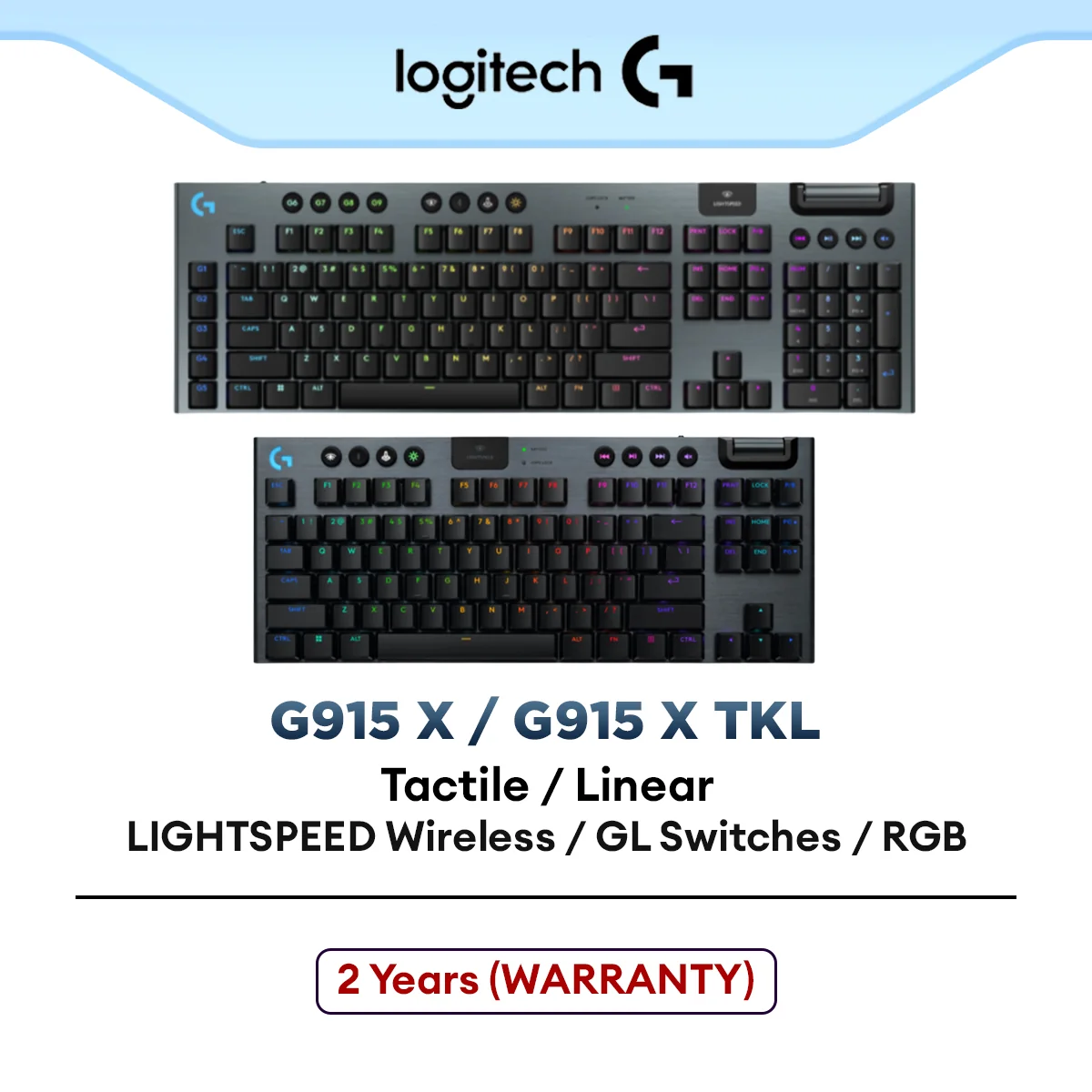 Logitech G915 X / G915 X TKL LIGHTSPEED Wireless Low-Profile Gaming Keyboard with GL Switches, LIGHTSYNC RGB
