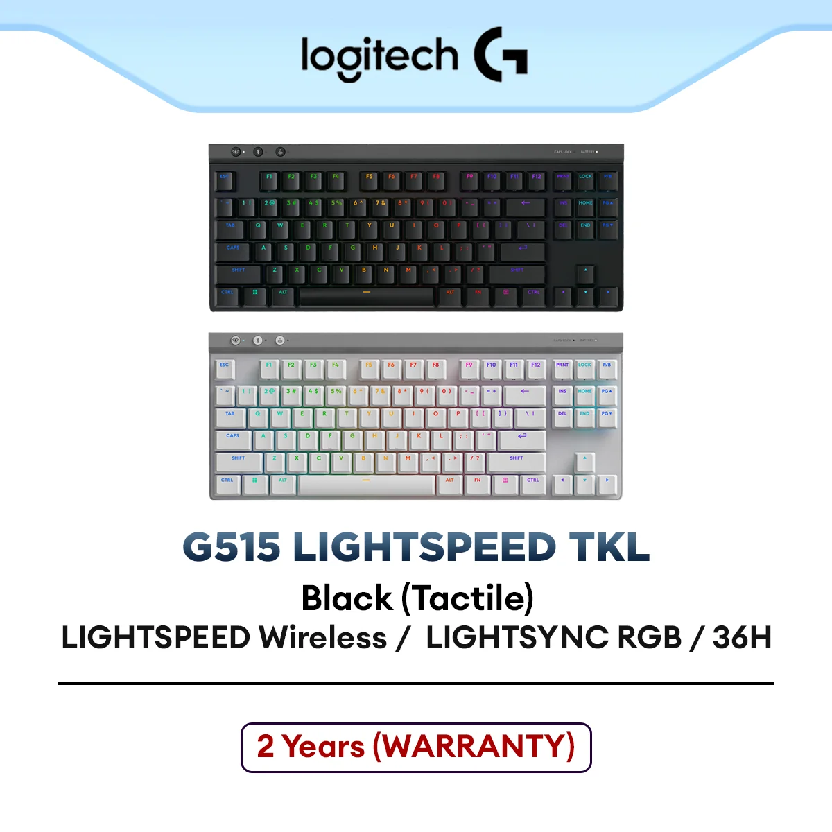 Logitech G515 LIGHTSPEED TKL Low Profile Wireless Gaming Keyboard, LIGHTSYNC RGB, Thin Tenkeyless Design, PBT Keycaps