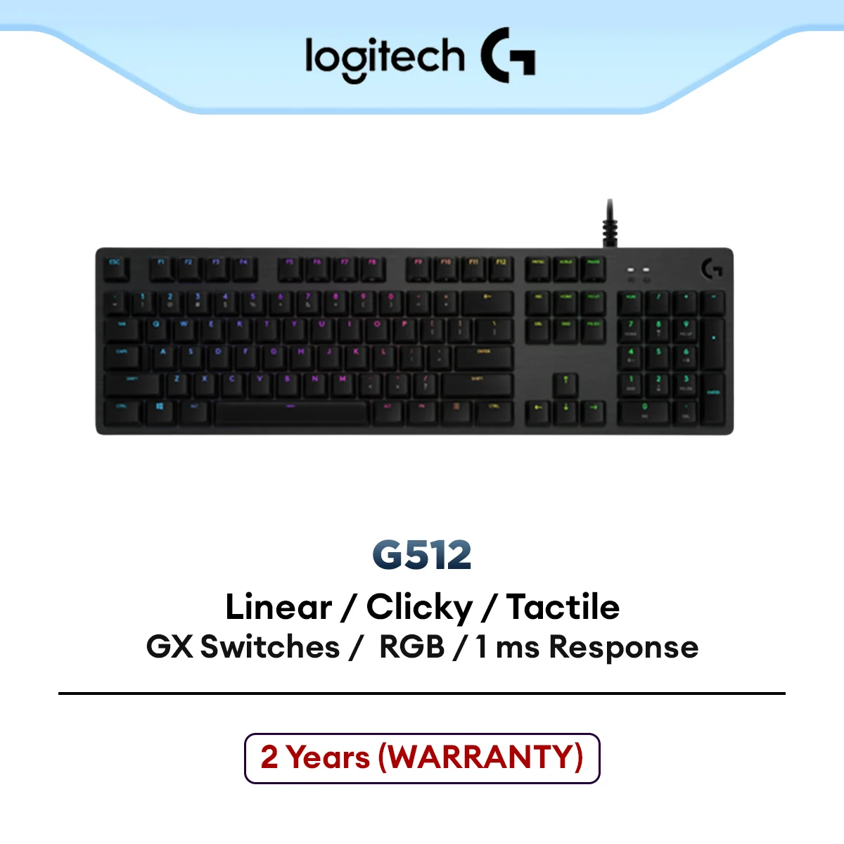 Logitech G512 Carbon Lightsync RGB Wired Mechanical Gaming Keyboard with GX Switches - Linear / Clicky / Tactile