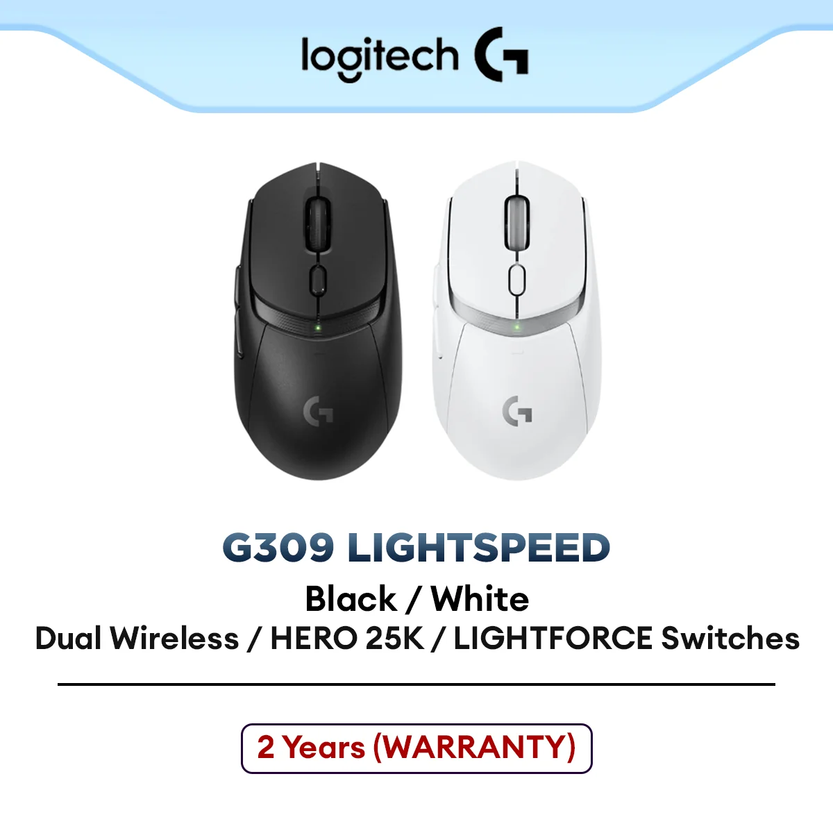 Logitech G309 LIGHTSPEED Wireless Gaming Mouse, Lightweight, LIGHTFORCE Hybrid Switches, HERO 25K Sensor - Black / White