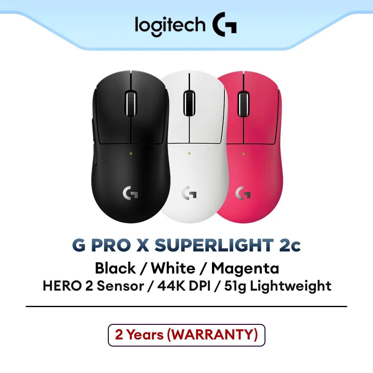 Logitech G PRO X SUPERLIGHT 2c Wireless Gaming Mouse with Compact Design, HERO 2 Sensor, LIGHTFORCE Switches, 8 kHz