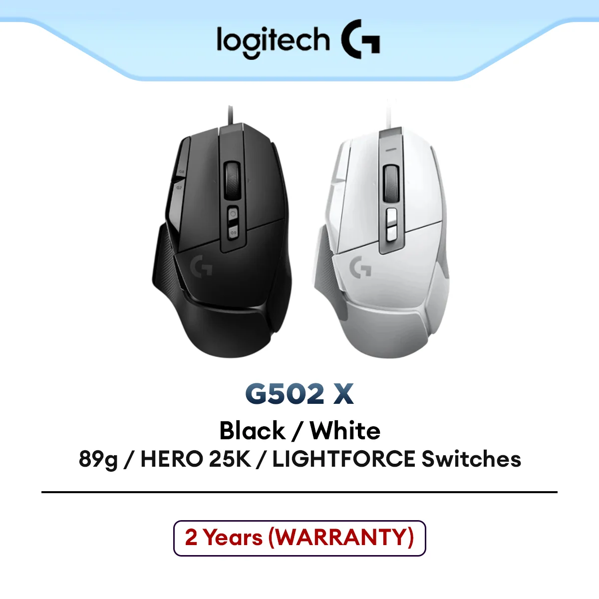 Logitech G502 X Wired Gaming Mouse | LightForce Switches | HERO 25K Gaming Sensor - Black / White