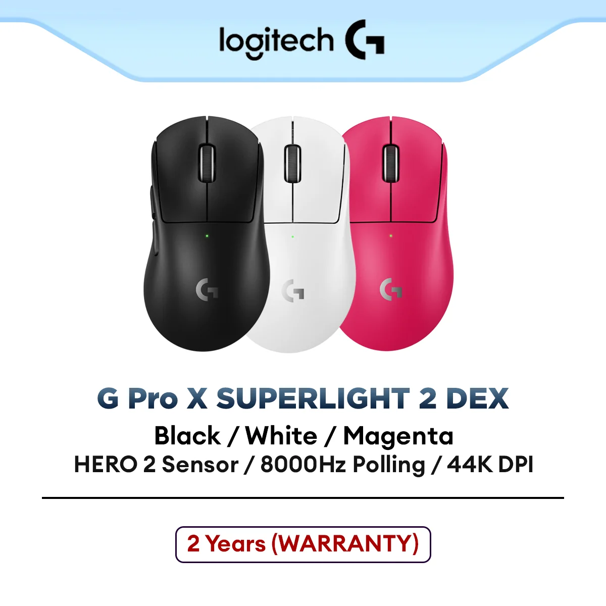 Logitech G PRO X SUPERLIGHT 2 DEX LIGHTSPEED Wireless Gaming Mouse with HERO 2 Sensor, LIGHTFORCE Switches