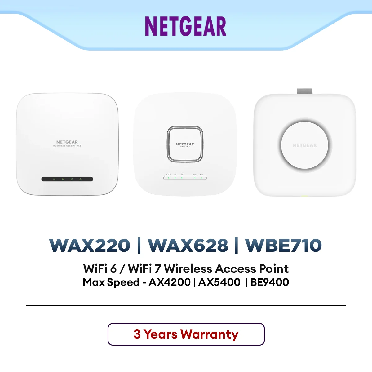 NETGEAR WiFi 6 / WiFi 7 Business Wireless Access Point WAX220 | WAX628 | WBE710 for High-Speed Enterprise Network