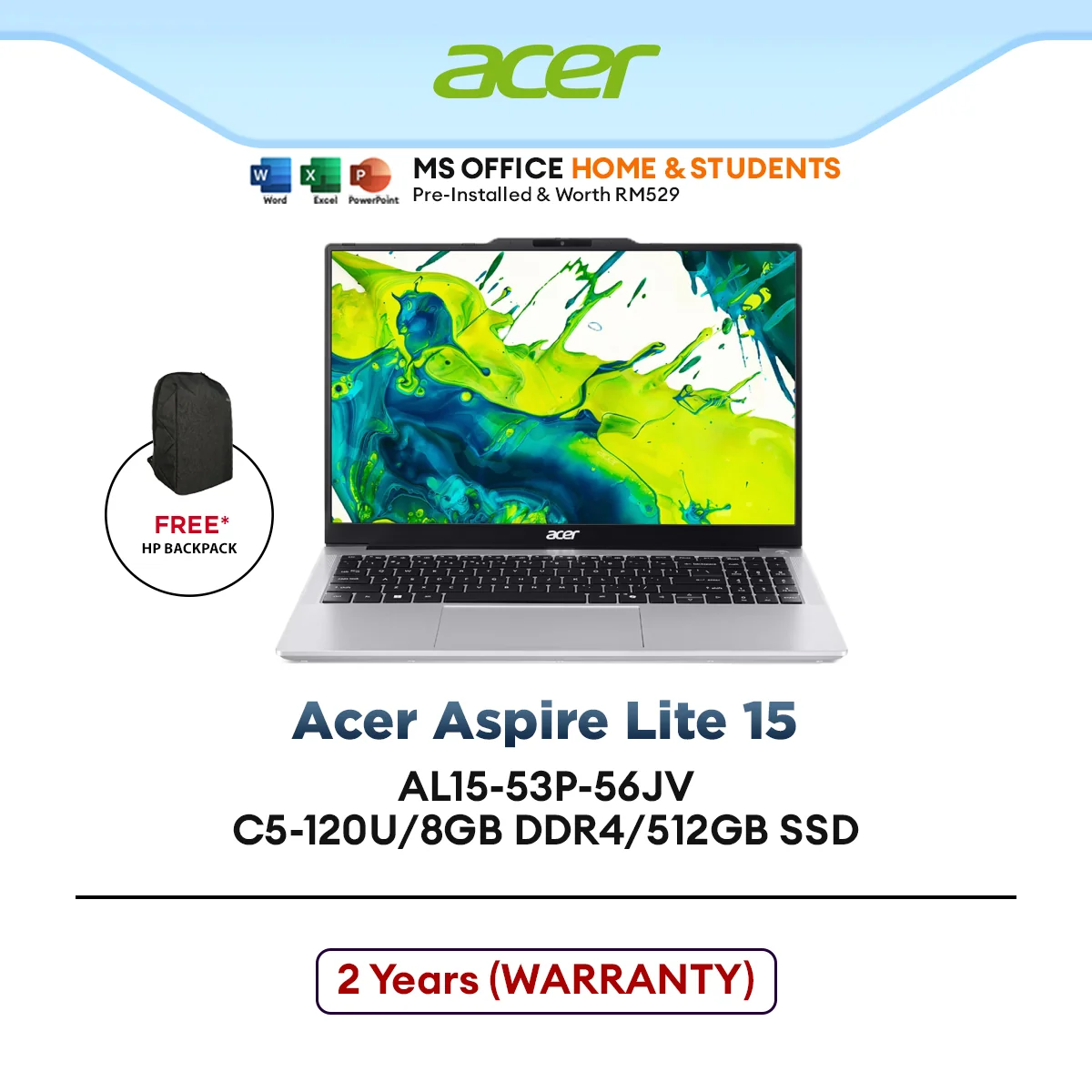 Acer Aspire Lite 15 AL15-53P-56JV Laptop C5-120U/8GB DDR4/512GB SSD/15.6" FHD/W11