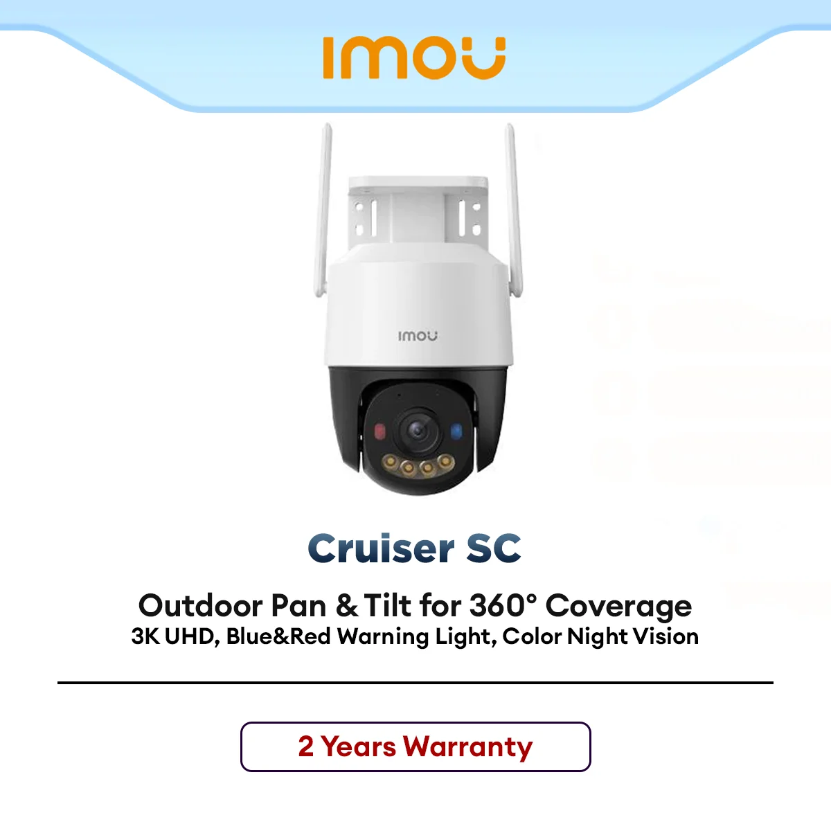 IMOU Cruiser SC 3MP 2K Outdoor WiFi CCTV Camera | Full Color Night Vision | IP66 Weatherproof | Built-in Siren